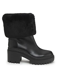 70MM Shearling-Cuff Leather Platform Booties