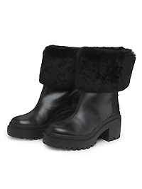 70MM Shearling-Cuff Leather Platform Booties
