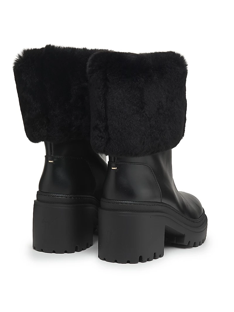 70MM Shearling-Cuff Leather Platform Booties