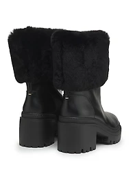 70MM Shearling-Cuff Leather Platform Booties