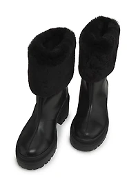 70MM Shearling-Cuff Leather Platform Booties