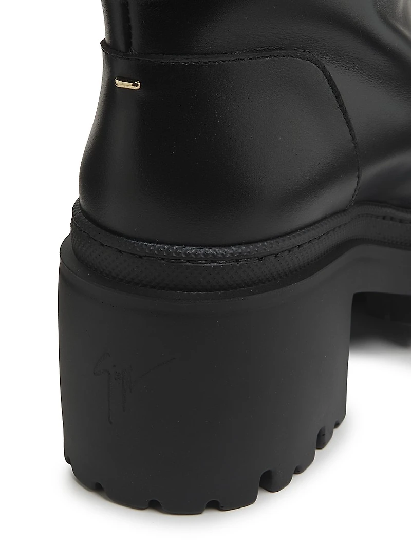 70MM Shearling-Cuff Leather Platform Booties