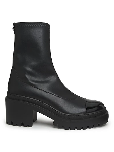 Leather Cap-Toe Platform Ankle Boots