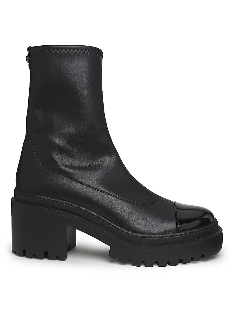 Leather Cap-Toe Platform Ankle Boots