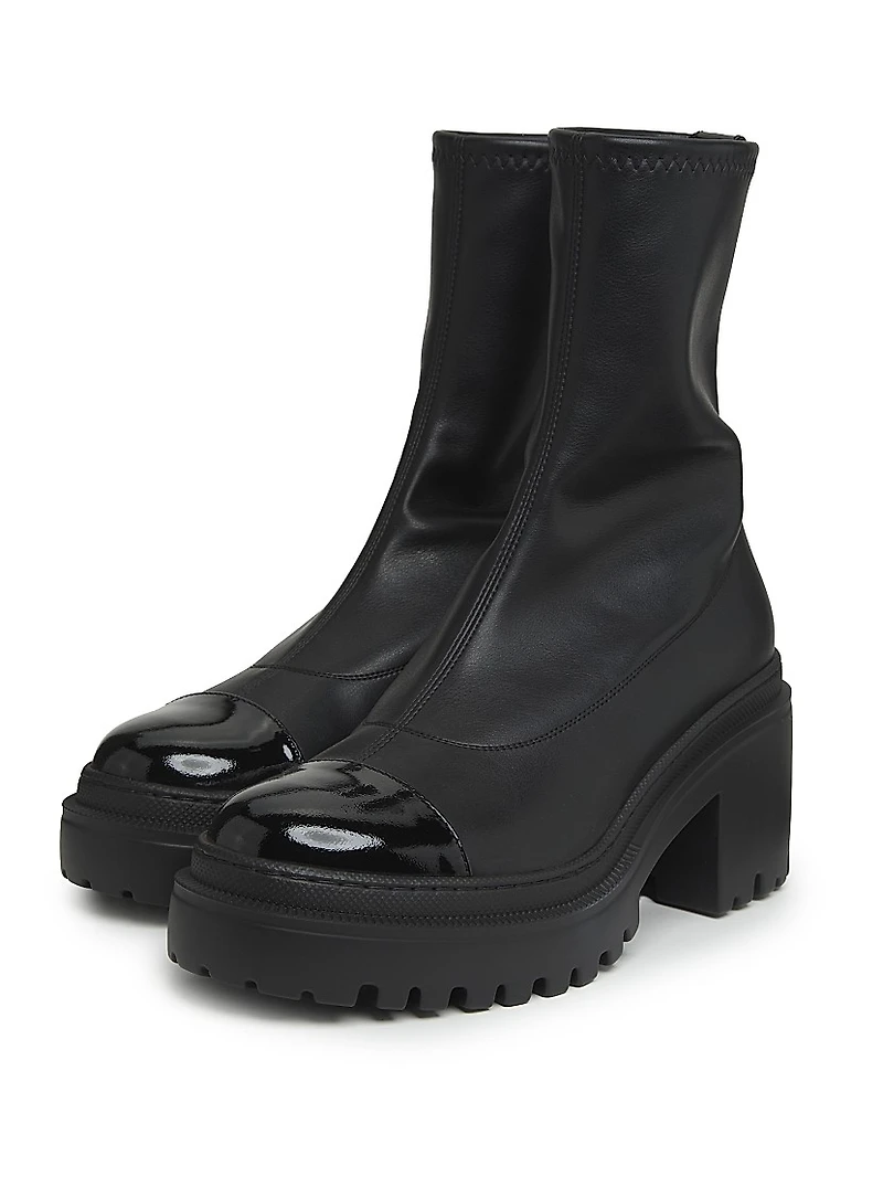 Leather Cap-Toe Platform Ankle Boots