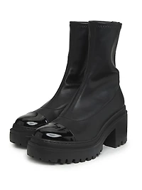 Leather Cap-Toe Platform Ankle Boots