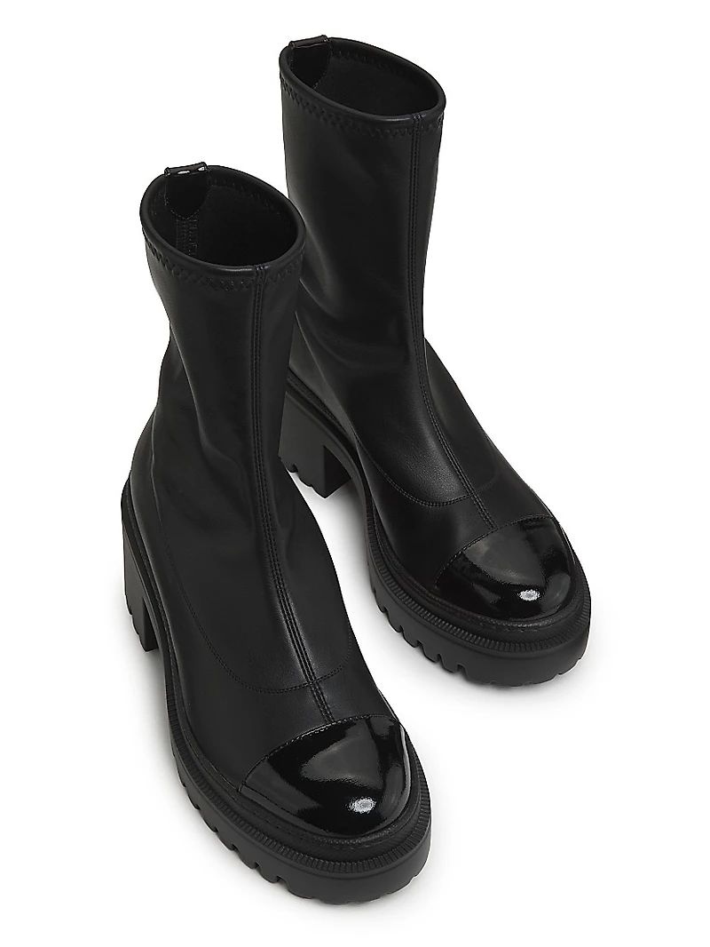 Leather Cap-Toe Platform Ankle Boots