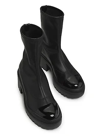 Leather Cap-Toe Platform Ankle Boots
