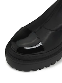 Leather Cap-Toe Platform Ankle Boots