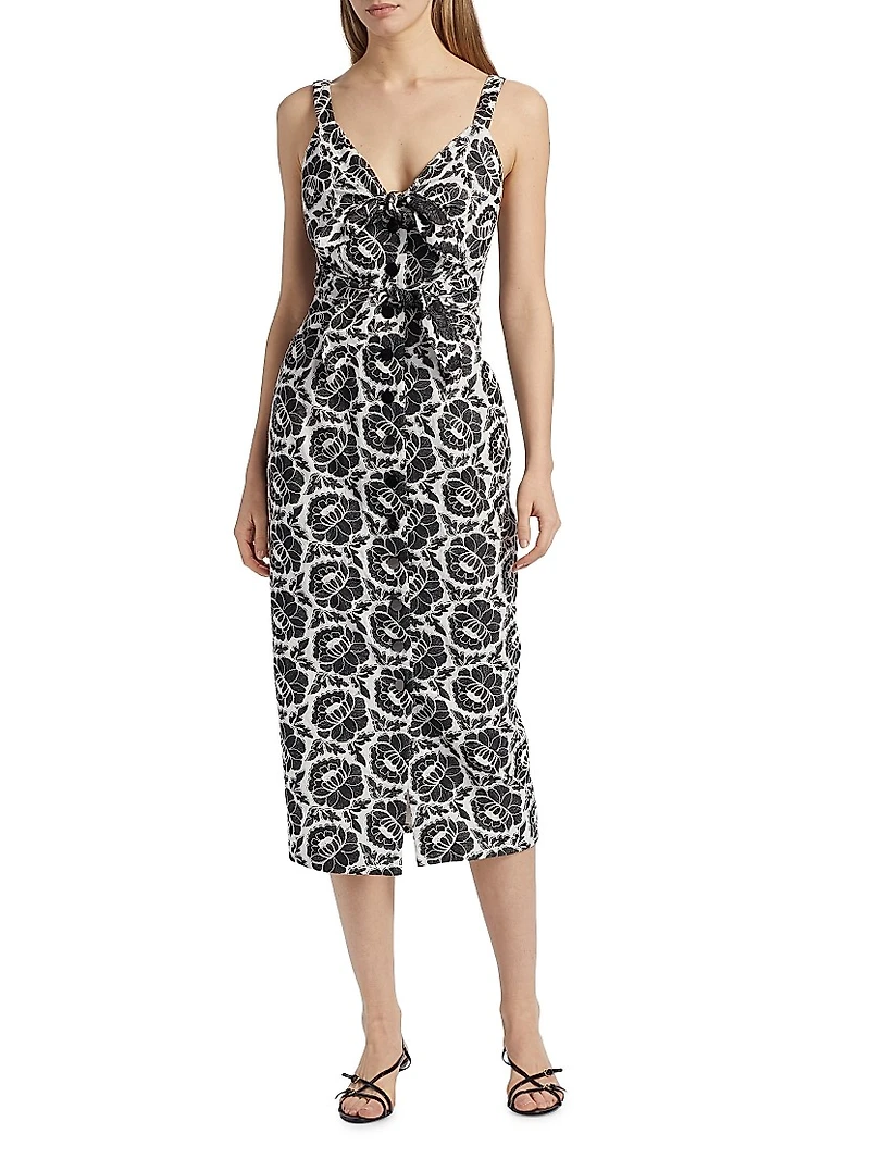 Gia Floral Cotton Tie-Front Midi-Dress