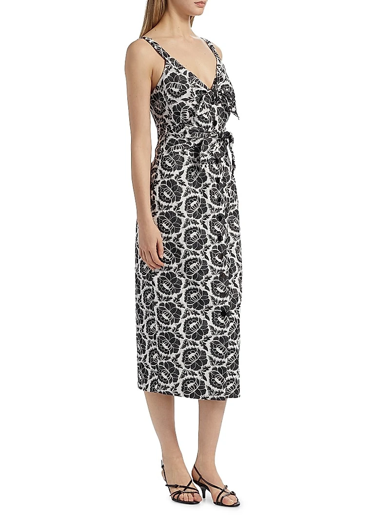 Gia Floral Cotton Tie-Front Midi-Dress