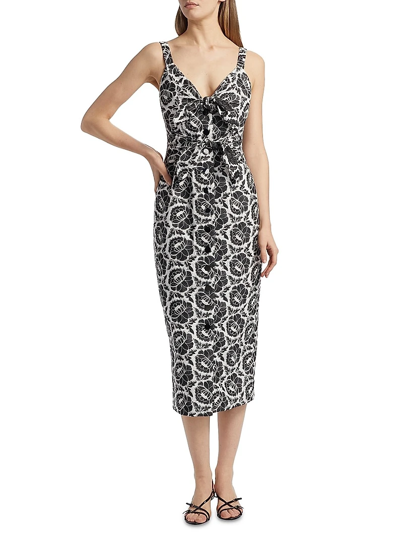 Gia Floral Cotton Tie-Front Midi-Dress