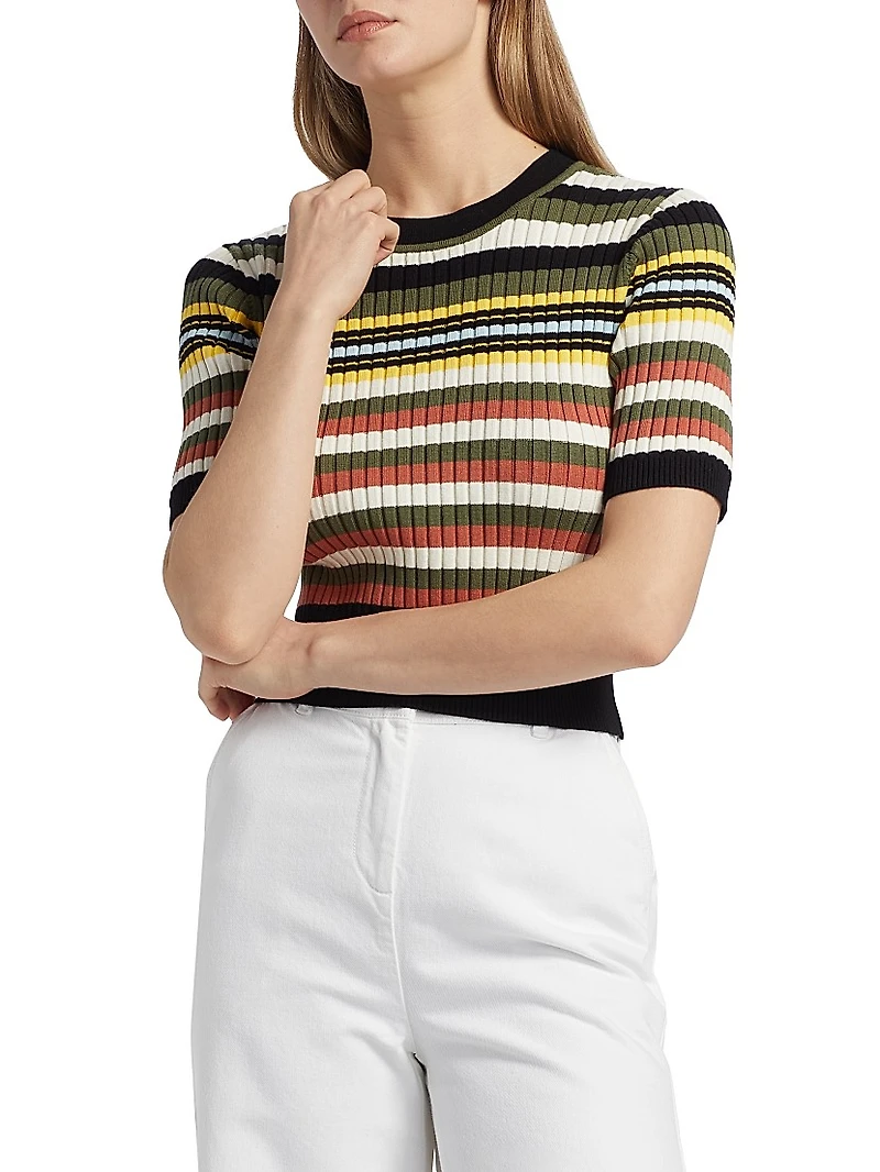 Nyla Striped Short-Sleeve Sweater