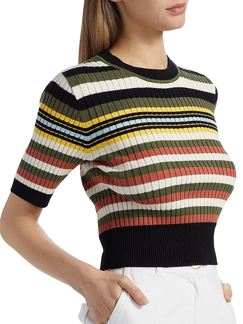 Nyla Striped Short-Sleeve Sweater