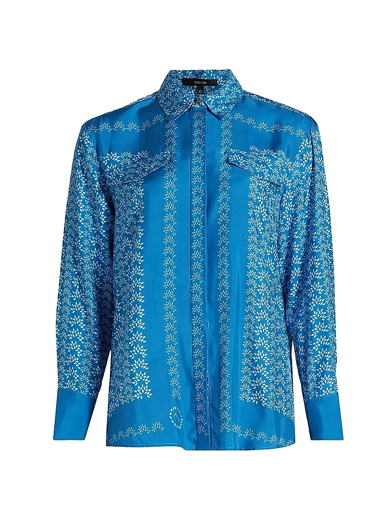 Annika Floral Satin Button-Front Shirt
