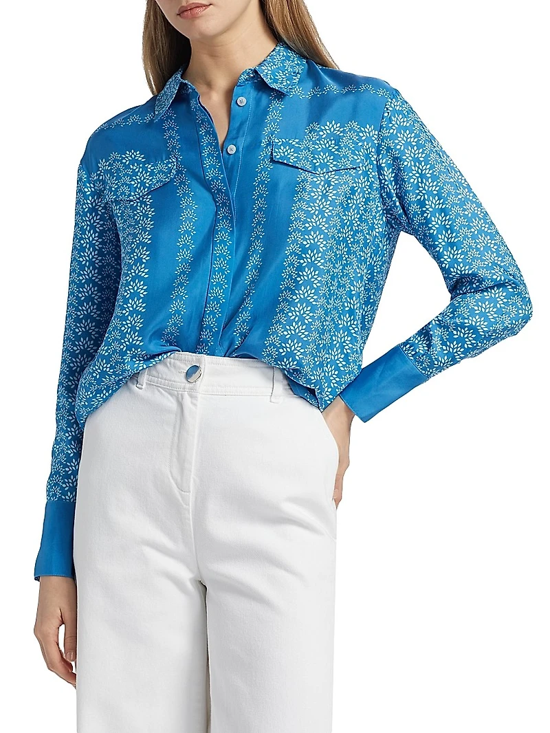 Annika Floral Satin Button-Front Shirt