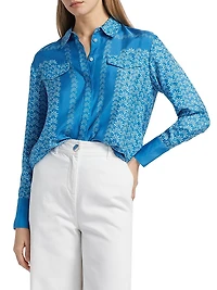 Annika Floral Satin Button-Front Shirt