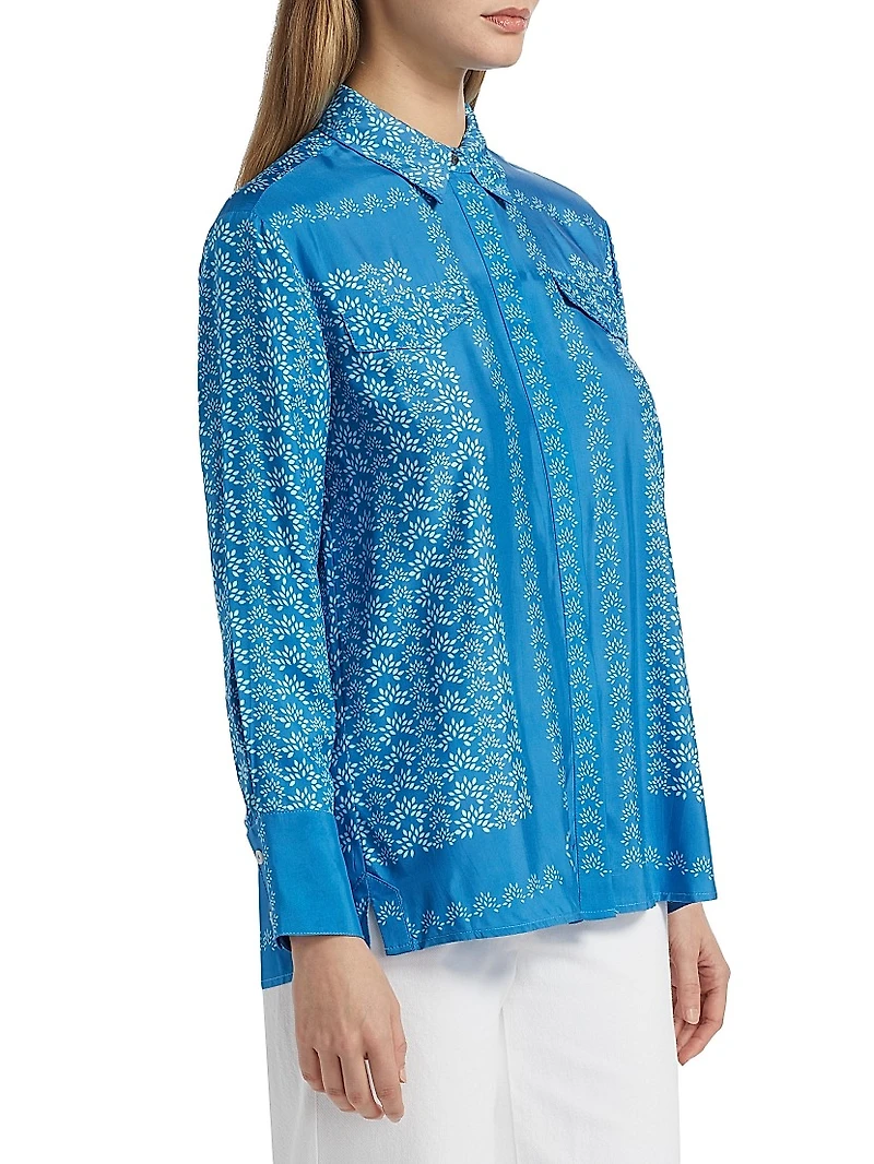 Annika Floral Satin Button-Front Shirt