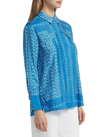 Annika Floral Satin Button-Front Shirt