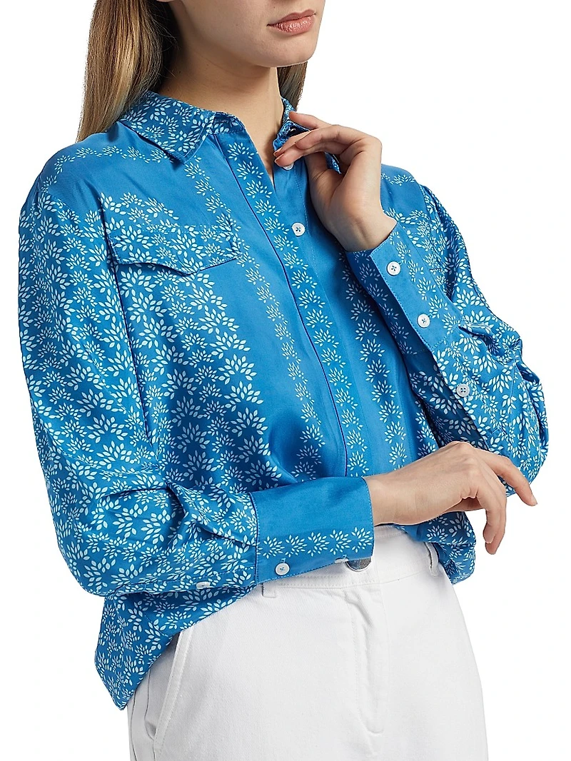 Annika Floral Satin Button-Front Shirt