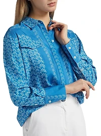 Annika Floral Satin Button-Front Shirt