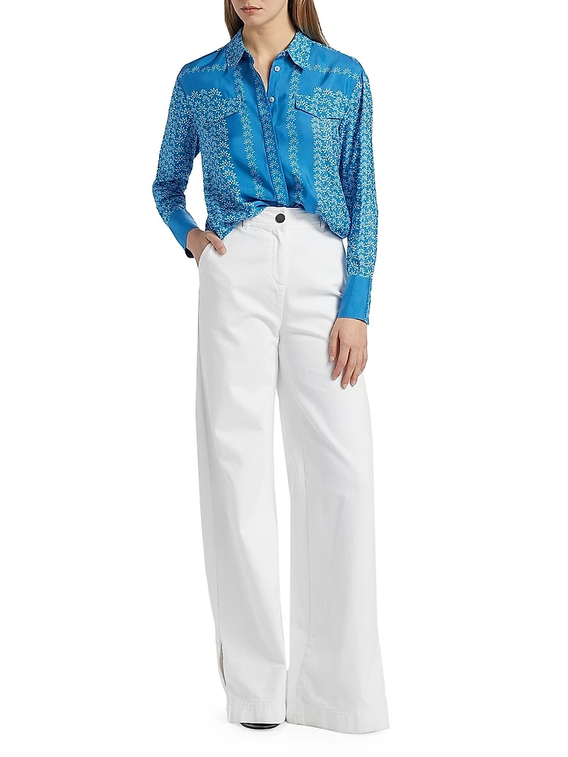 Annika Floral Satin Button-Front Shirt