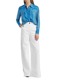 Annika Floral Satin Button-Front Shirt