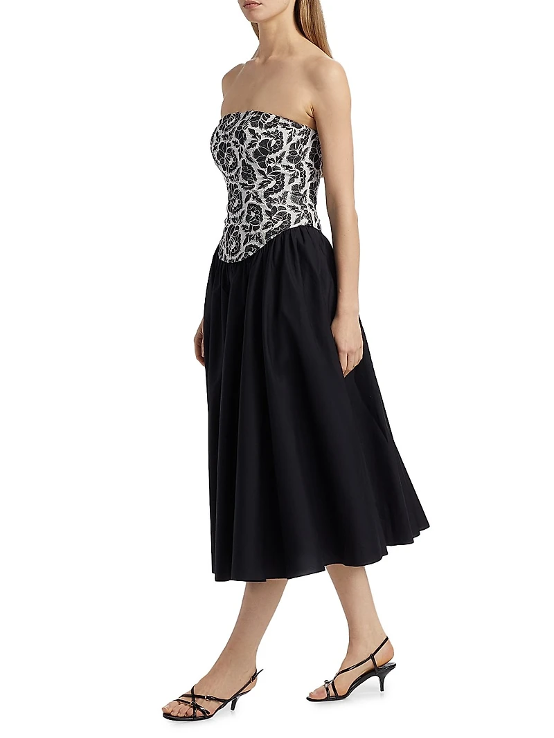 Melody Floral Cotton Corset Midi-Dress
