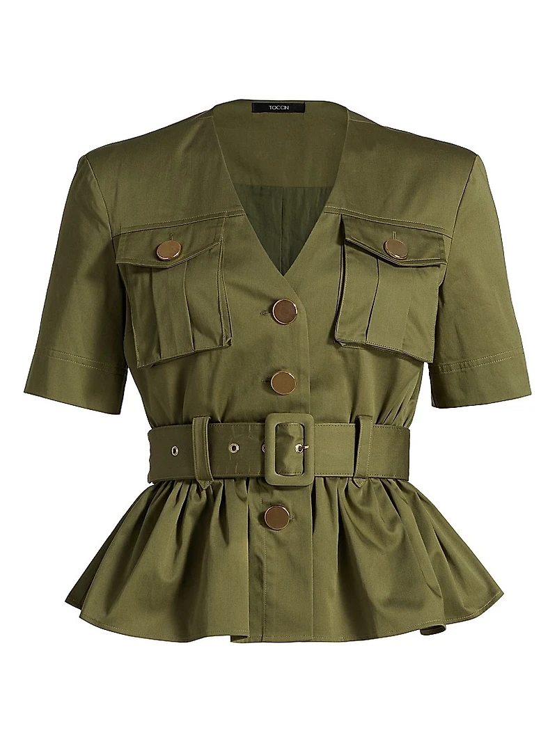 Ezra Safari Stretch-Cotton Peplum Shirt