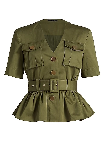 Ezra Safari Stretch-Cotton Peplum Shirt