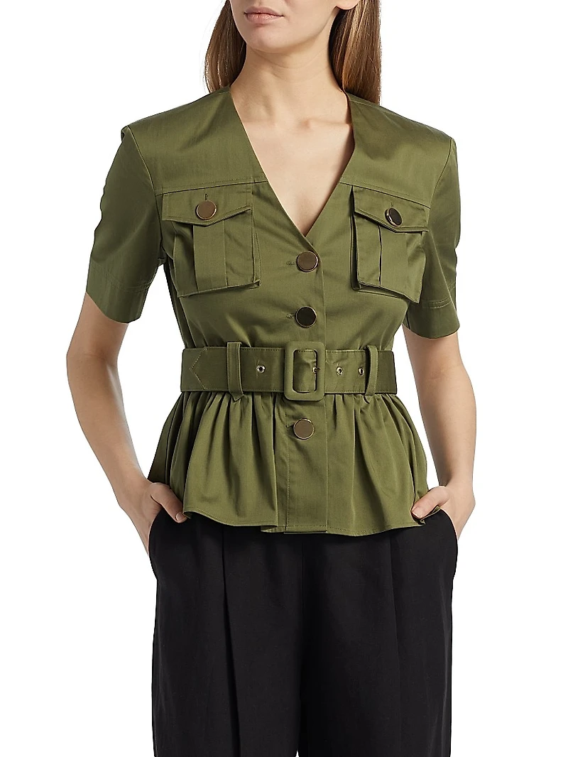 Ezra Safari Stretch-Cotton Peplum Shirt