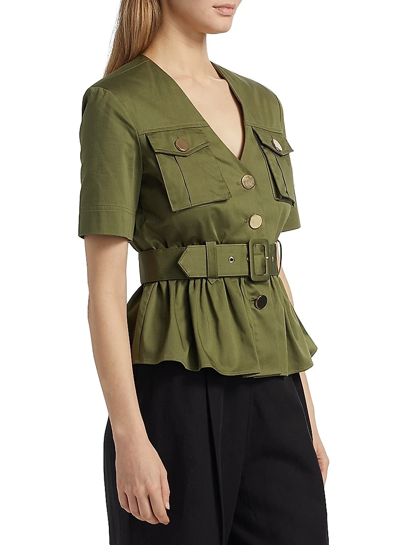 Ezra Safari Stretch-Cotton Peplum Shirt