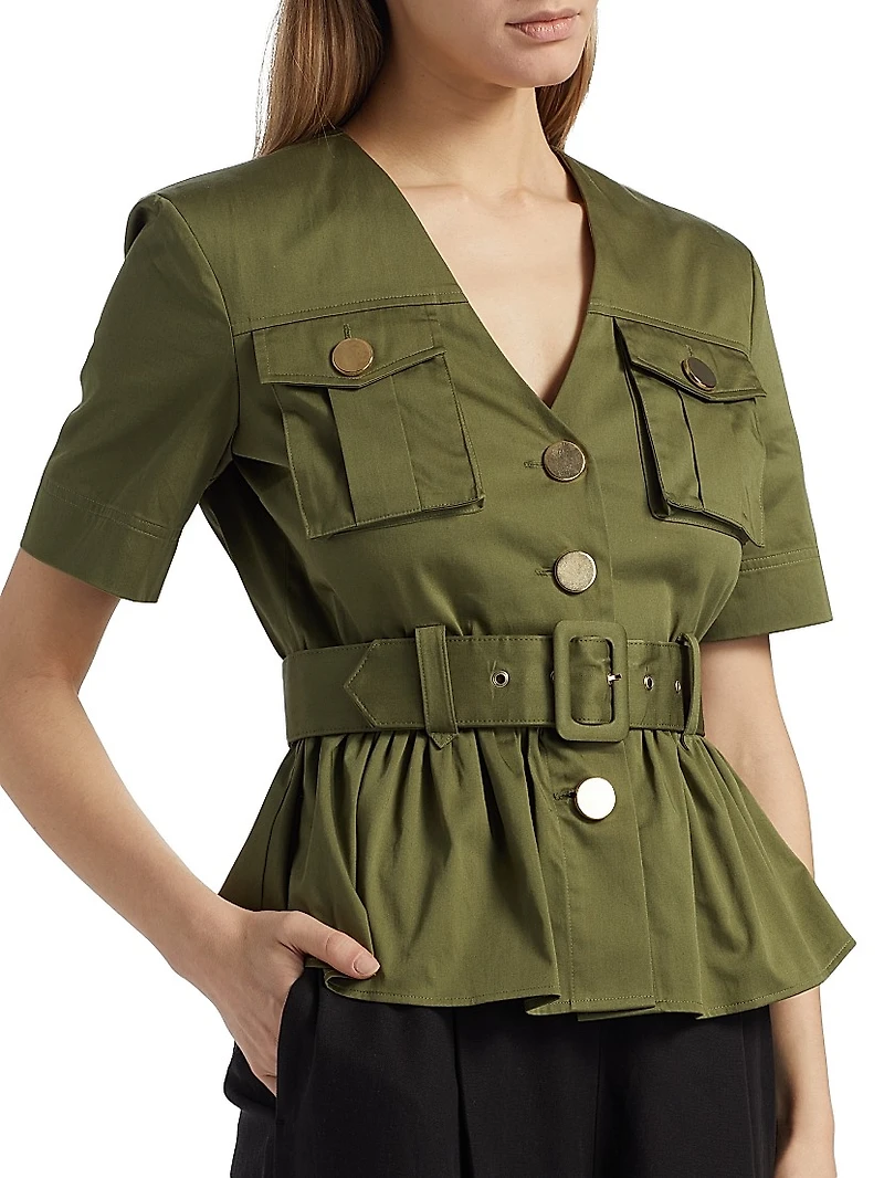 Ezra Safari Stretch-Cotton Peplum Shirt