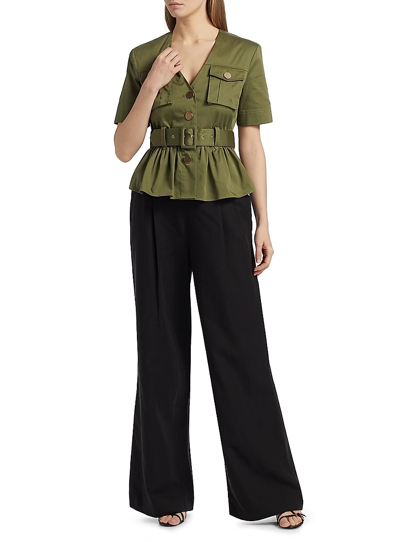Ezra Safari Stretch-Cotton Peplum Shirt