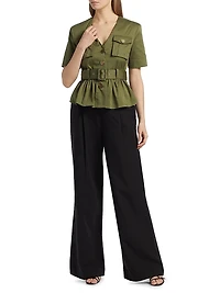 Ezra Safari Stretch-Cotton Peplum Shirt