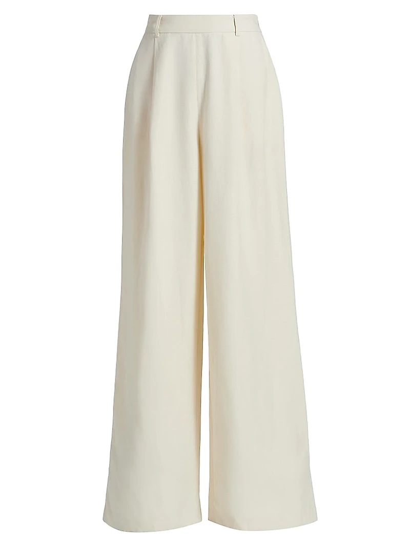Hailey Pleated Cotton-Blend Wide-Leg Trousers