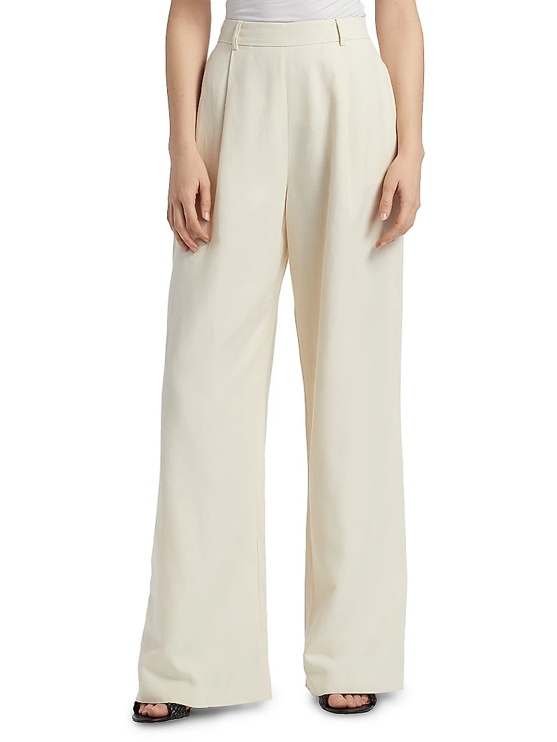 Hailey Pleated Cotton-Blend Wide-Leg Trousers