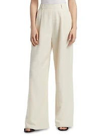 Hailey Pleated Cotton-Blend Wide-Leg Trousers