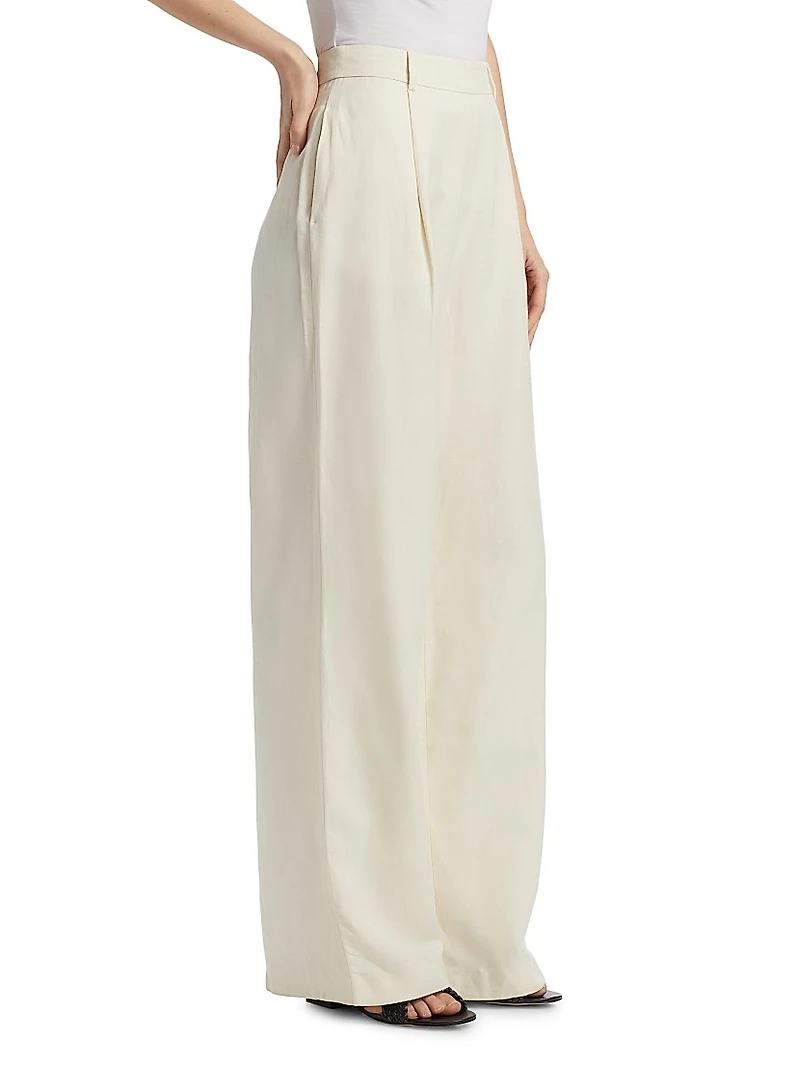 Hailey Pleated Cotton-Blend Wide-Leg Trousers