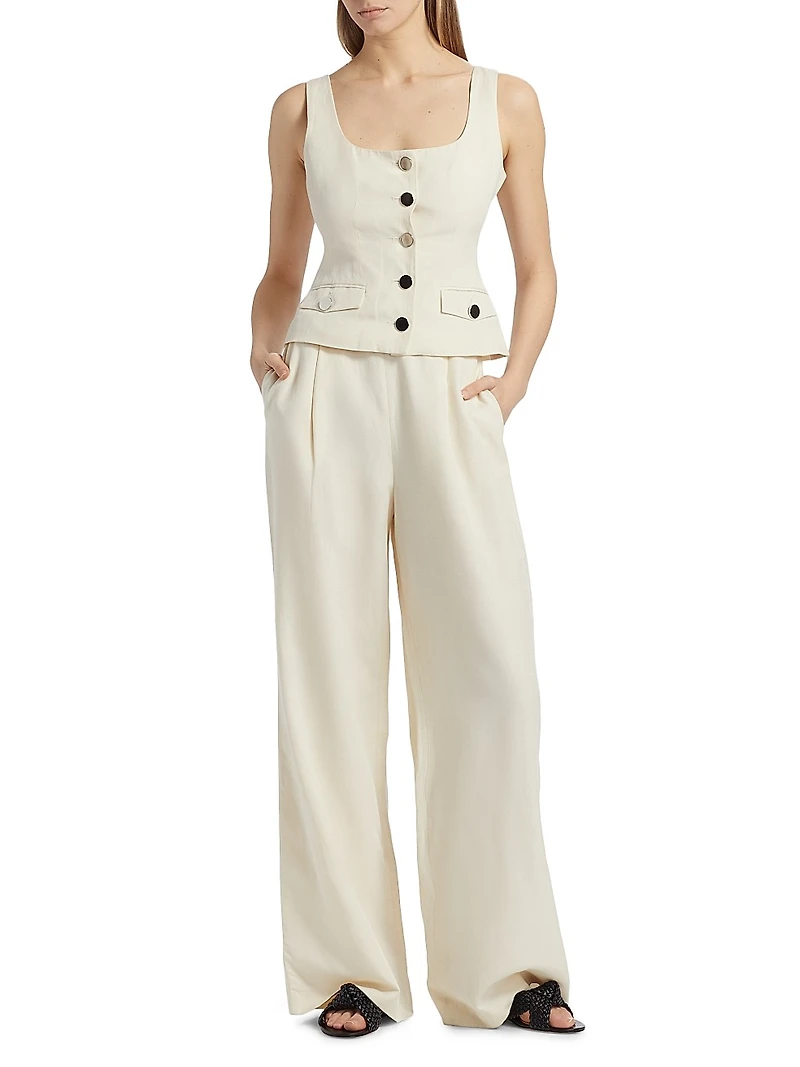 Hailey Pleated Cotton-Blend Wide-Leg Trousers