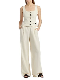 Hailey Pleated Cotton-Blend Wide-Leg Trousers