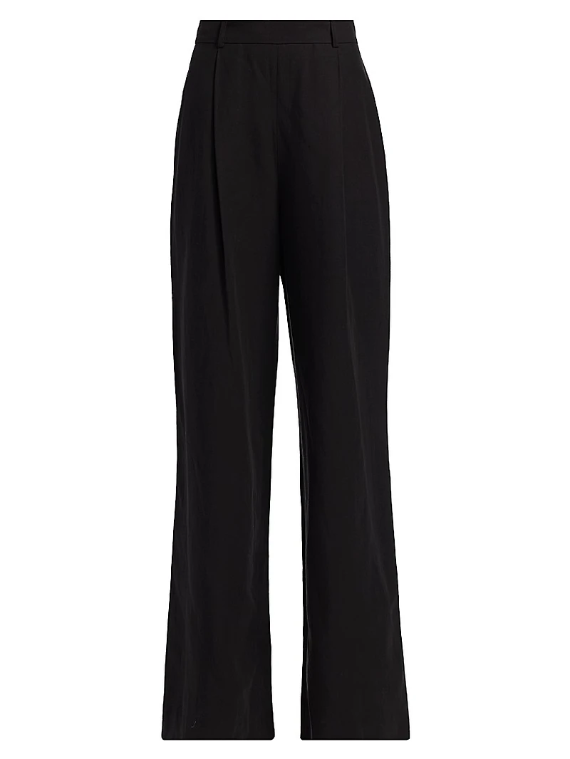 Hailey Pleated Cotton-Blend Wide-Leg Trousers