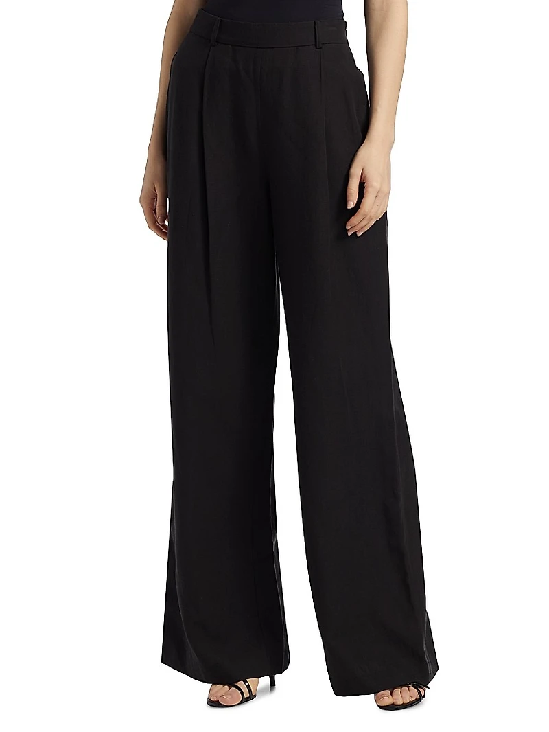 Hailey Pleated Cotton-Blend Wide-Leg Trousers