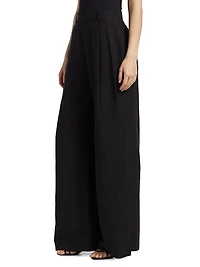 Hailey Pleated Cotton-Blend Wide-Leg Trousers