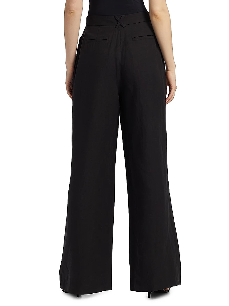 Hailey Pleated Cotton-Blend Wide-Leg Trousers