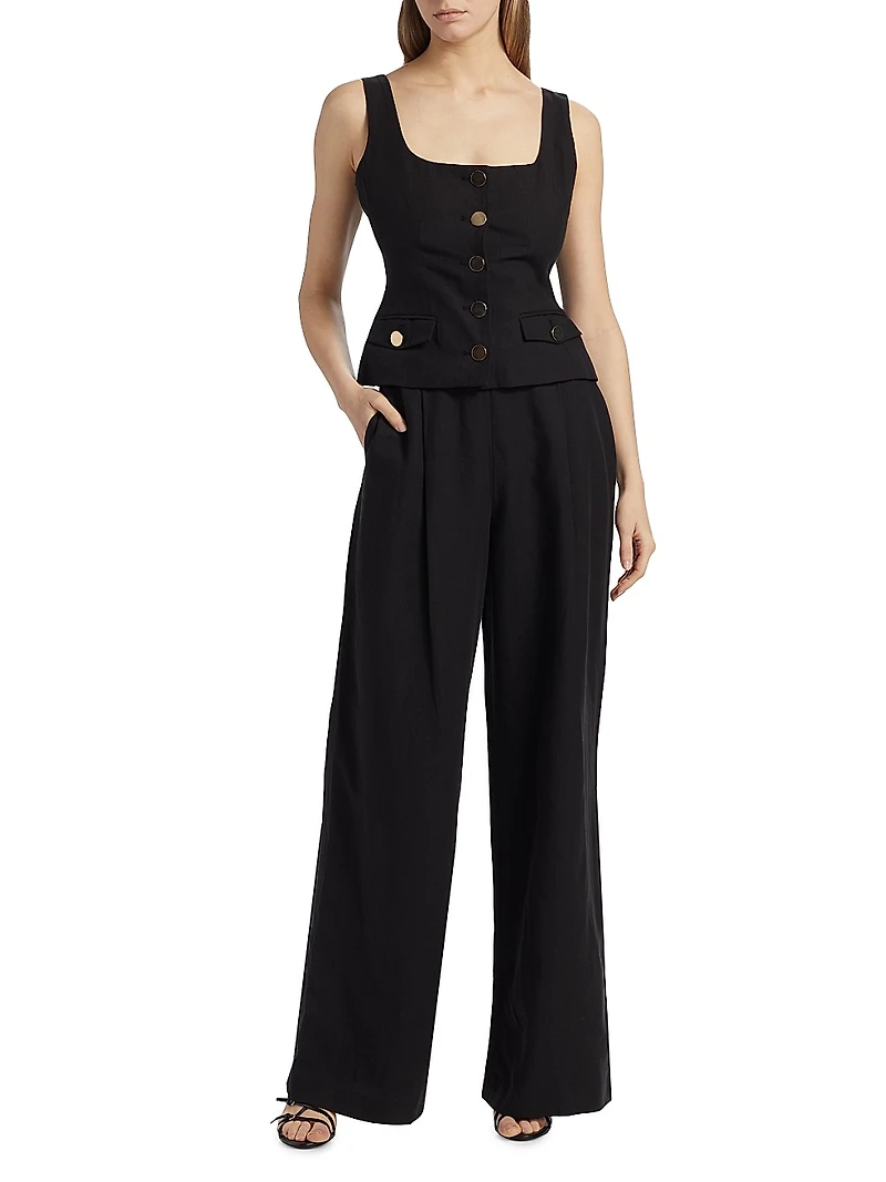 Hailey Pleated Cotton-Blend Wide-Leg Trousers