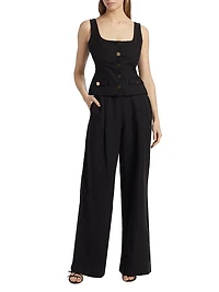 Hailey Pleated Cotton-Blend Wide-Leg Trousers