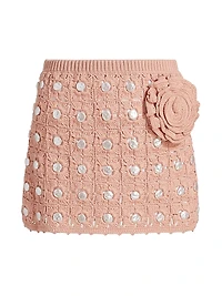 Abbie Floral Faux Pearl-Embellished Crochet Miniskirt