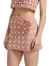 Abbie Floral Faux Pearl-Embellished Crochet Miniskirt