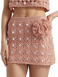 Abbie Floral Faux Pearl-Embellished Crochet Miniskirt